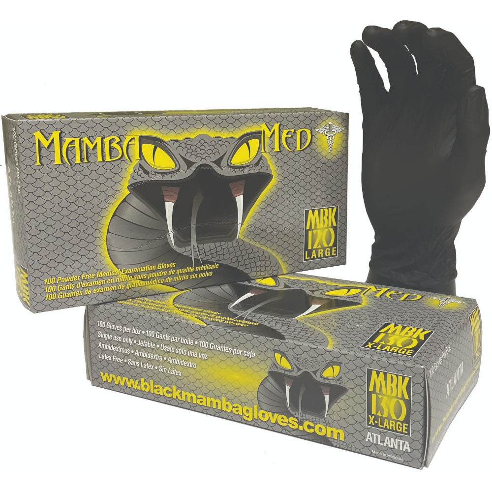 Mamba Med - Black Nitrile Disposable Gloves from Black Mamba Gloves - Extra Large - Box of 100