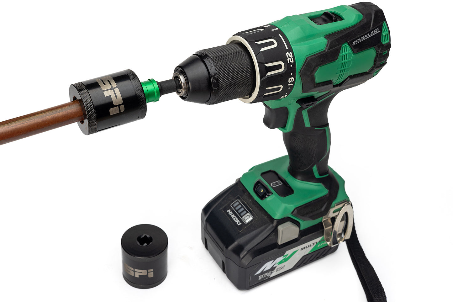 SPI 15mm & 22mm Copper Pipe Cleaning Socket Set with Quick-Release 3/8" Socket to 1/4" Hex Adapter Included - SEL9250